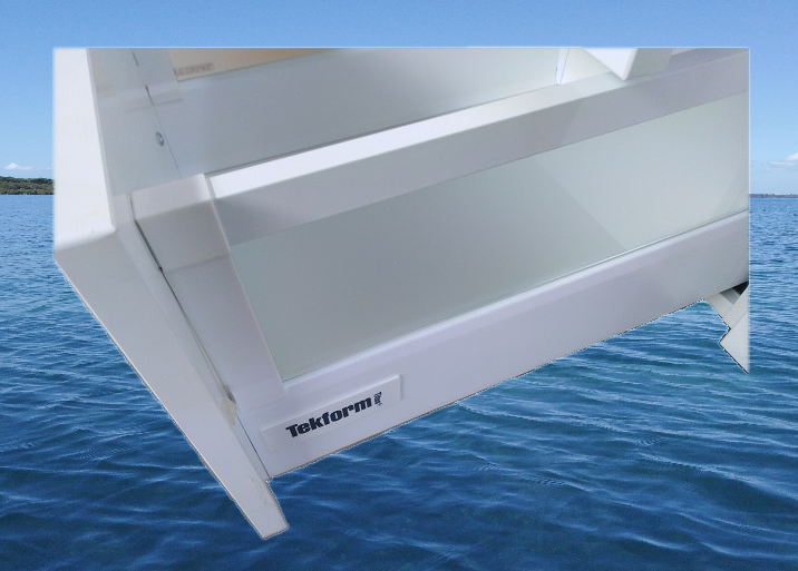 Deep drawer with glass sides.